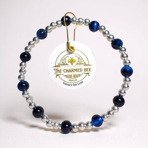 Blue Tigers Eye and gold-filled Silver Beaded Bracelet